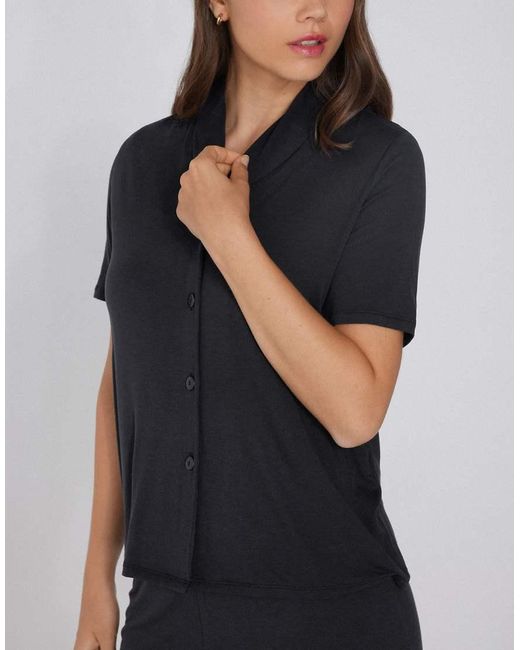 Tezenis Black Short Viscose Button-Up Pyjamas