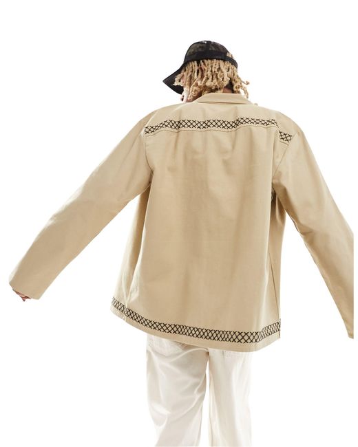 Bed - camicia giacca a maniche lunghe beige con ricamo di Reclaimed (vintage) in Metallic da Uomo