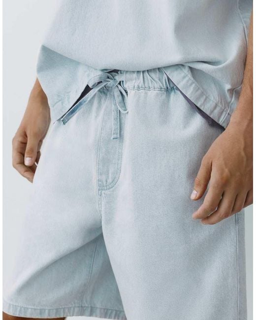 Pull&Bear Blue Relaxed Denim Bermuda Shorts for men