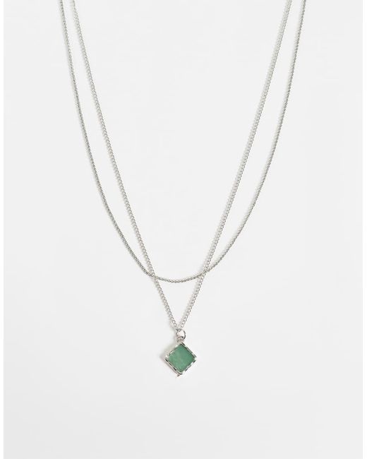 Reclaimed Vintage White Unisex Molten Pendant Necklace With Green Stone
