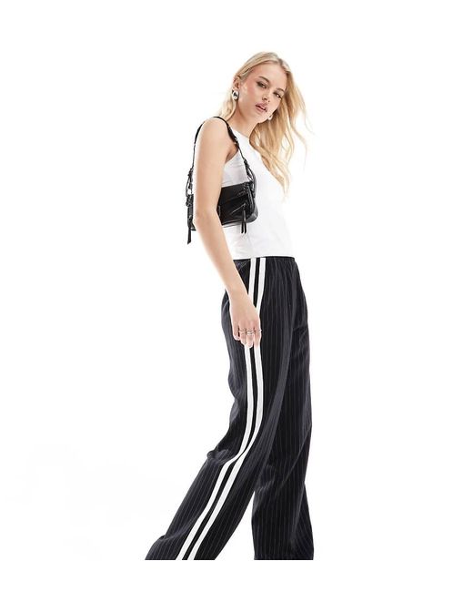 4th + Reckless Tall Black Side Stripe Wide Leg Trousers