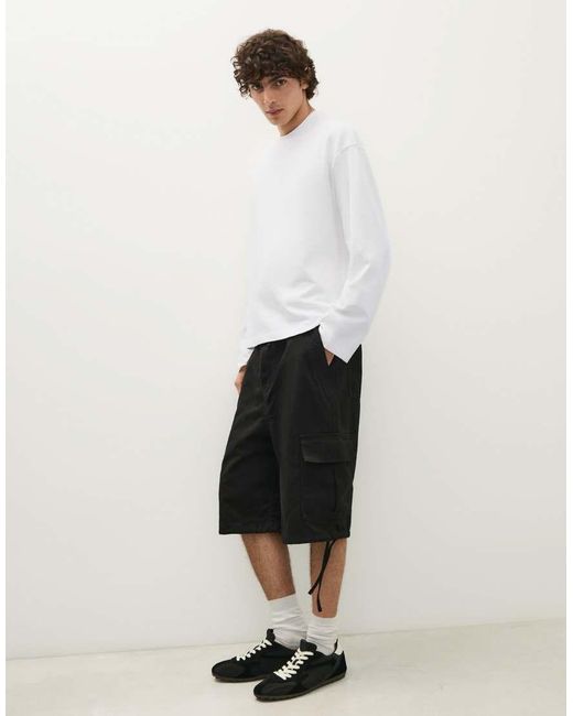 Bershka White Boxy Long Sleeve T-Shirt for men