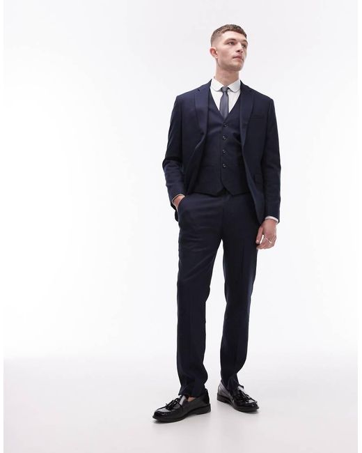 Topman White Stretch Slim Textured Suit Trousers for men