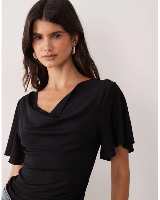 Miss Selfridge Black Top With Angel Sleeves And Cowl Neck