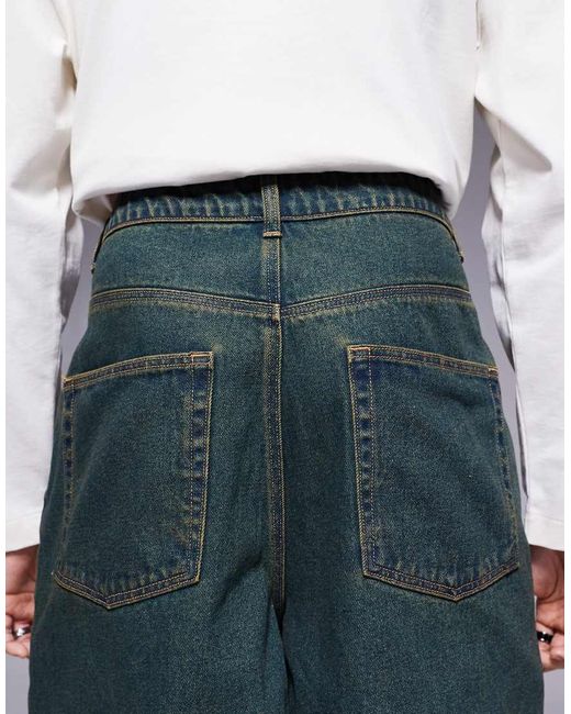 ASOS Blue Longer Length Denim Jorts With Green Tint for men