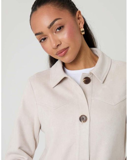 Threadbare Natural Yoke Detail Suedette Shacket