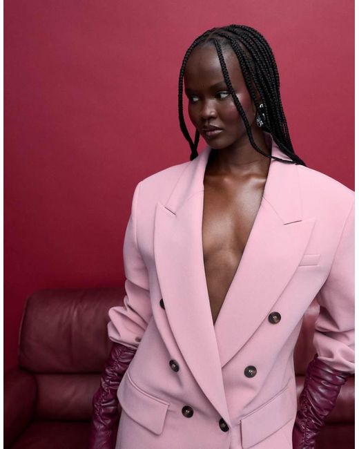 ASOS Pink Power Shoulder Double-breasted Blazer