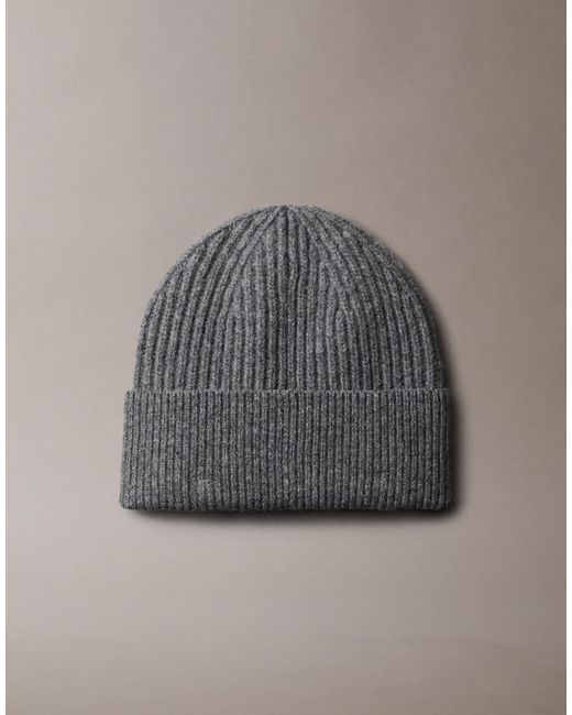 Calvin Klein Gray Wool Blend Signature Logo Beanie for men