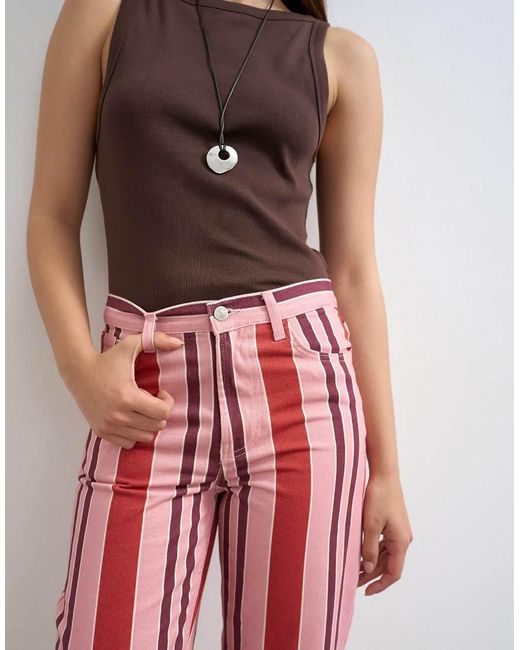 TOPSHOP Pink Straight Leg Striped Pants