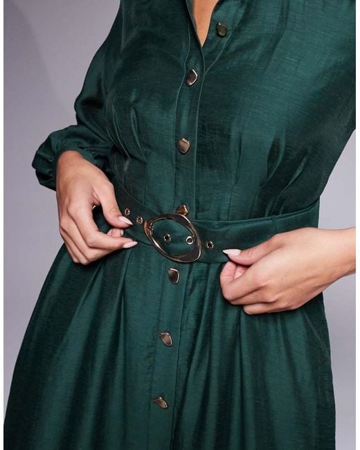 Forever New Green Seam Detail Belted Shirt Midi Dress