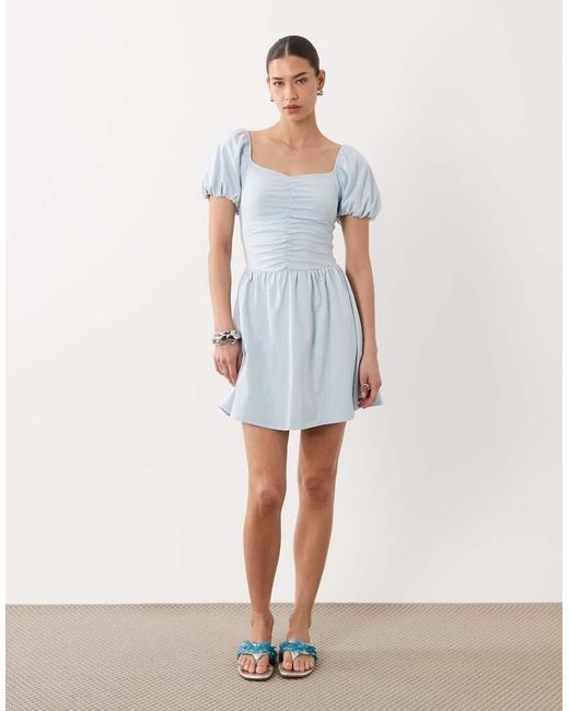 ASOS Blue Ruched Front Mini Tea Dress Gray