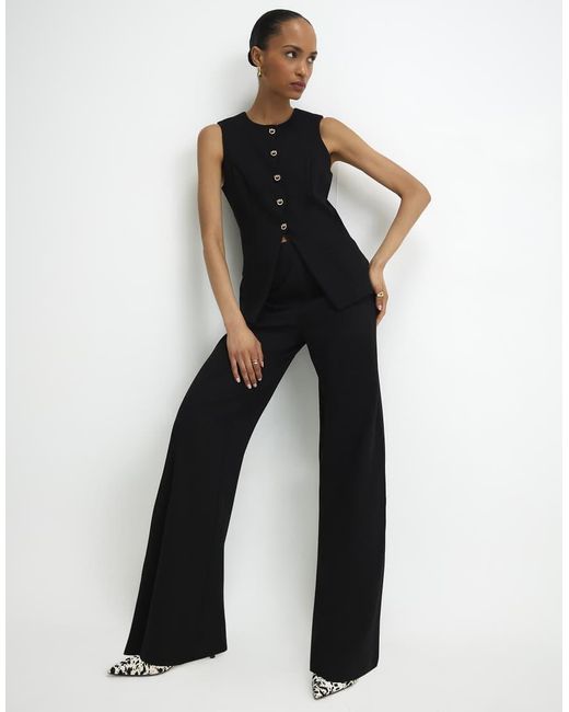 River Island Black Stretch Wide Leg Trousers