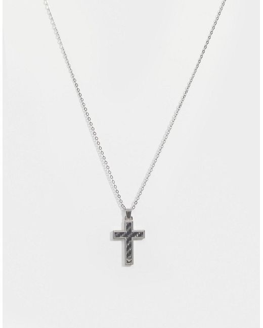Emporio Armani Metallic Cross Necklace In Carbon Fibre - Silver for men