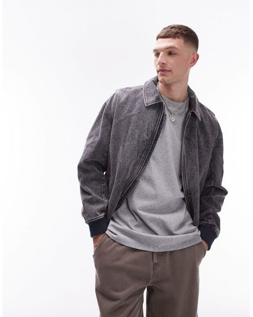 Topman Gray Washed Canvas Twill Bomber Jacket for men