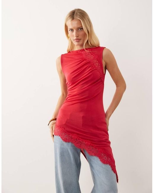 River Island White Lace Trim Asymmetric Top