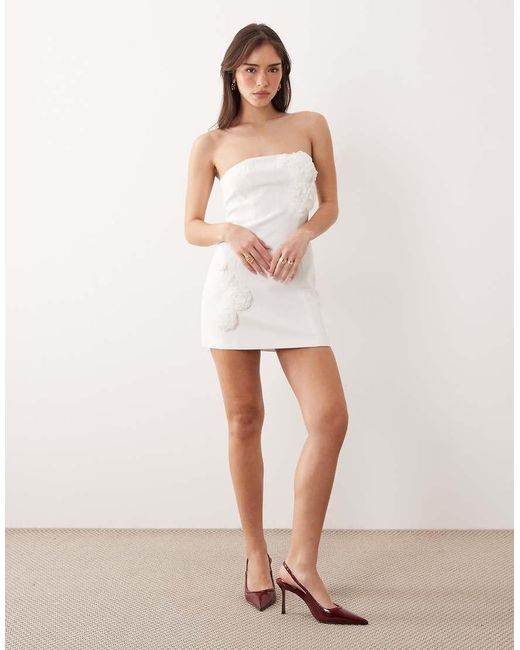 JW PEI White Bandeau Corsage Applique Sculpted Tailored Mini Dress