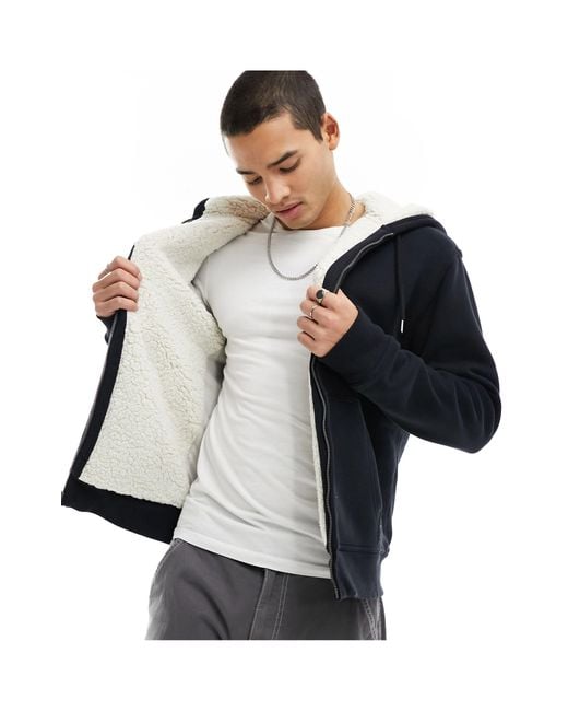 Sweat à capuche zippé fonctionnel entièrement doublé en imitation peau Hollister pour homme en coloris White