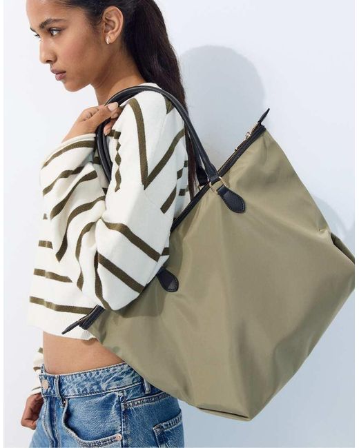 Stradivarius Green Contrast Crossbody Shopper Bag