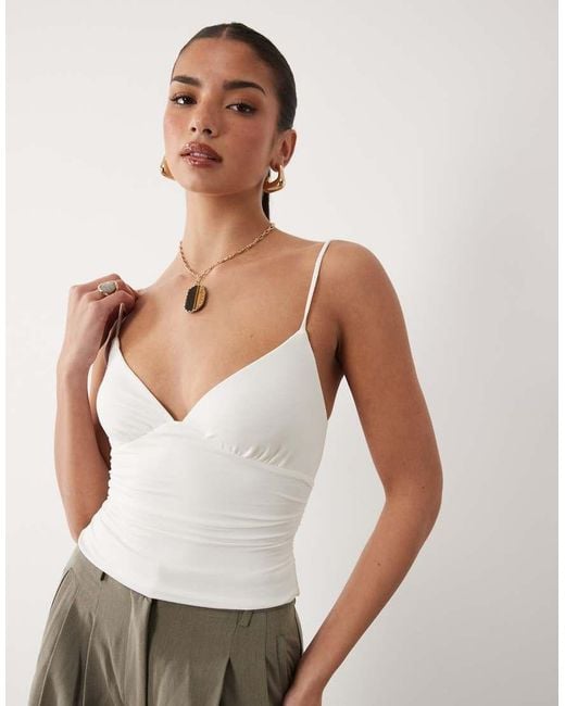 Oh Polly White Modal V-neck Ruched Cami Top