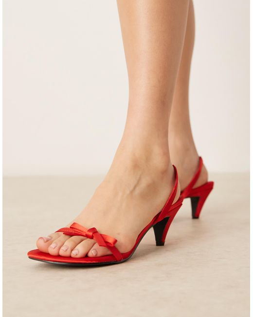 Raid Red Kaiya Slingback Kitten Heeled Sandals With Bows