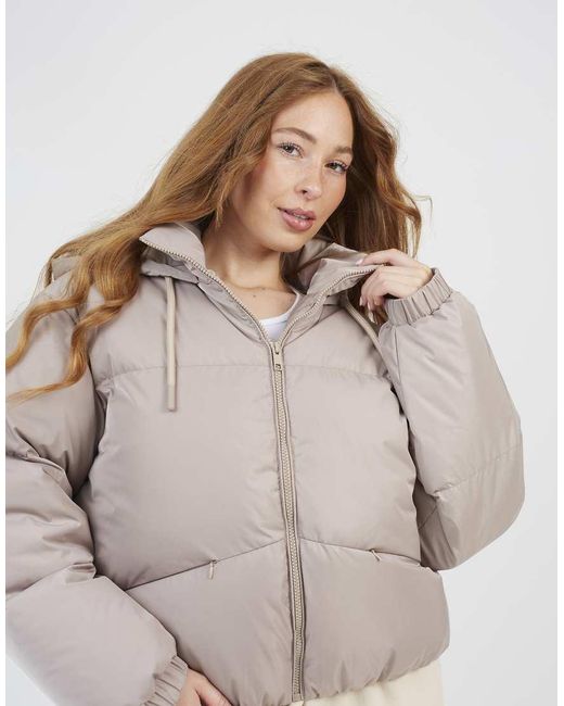 Brave Soul Natural Oversized Hooded Short Puffer Jacket