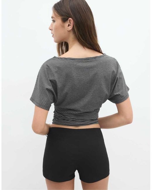 Stradivarius Gray Striped Print T-shirt