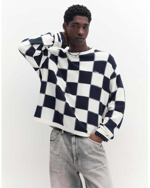 Pull&Bear Gray Stwd Checked Jumper for men
