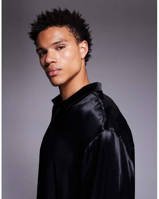 ASOS Blue Oversized Satin Overhead Shirt for men