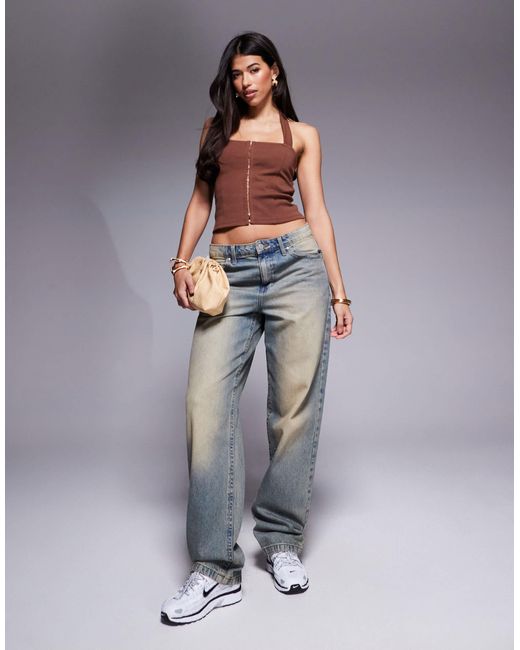 ASOS Gray Ponte Structured Halter Top With Hook And Eye Front Closures