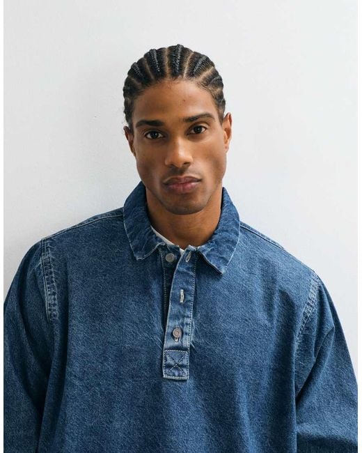 ASOS Blue Long Sleeved Oversized Denim Shirt for men