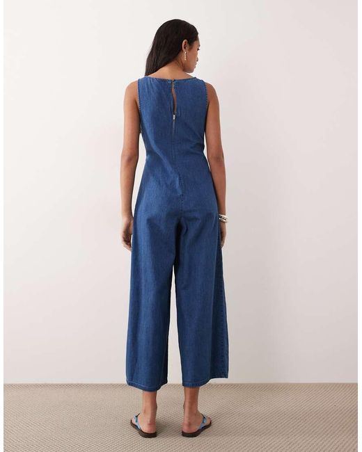 ASOS Blue Ankle Grazer Denim Jumpsuit