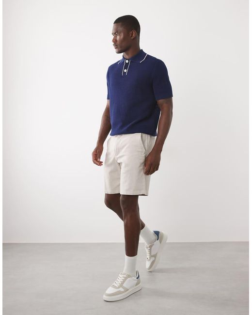 SELECTED Blue Linen Blend Drawstring Shorts for men