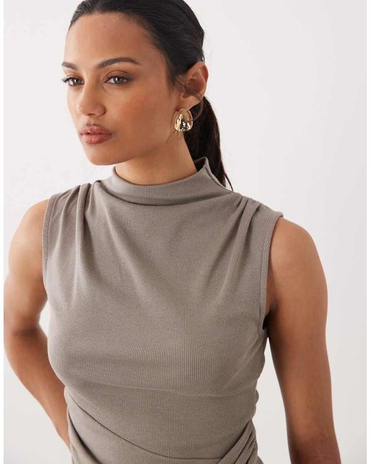 ASOS Gray Modal Funnel Neck Top With Twist Detail