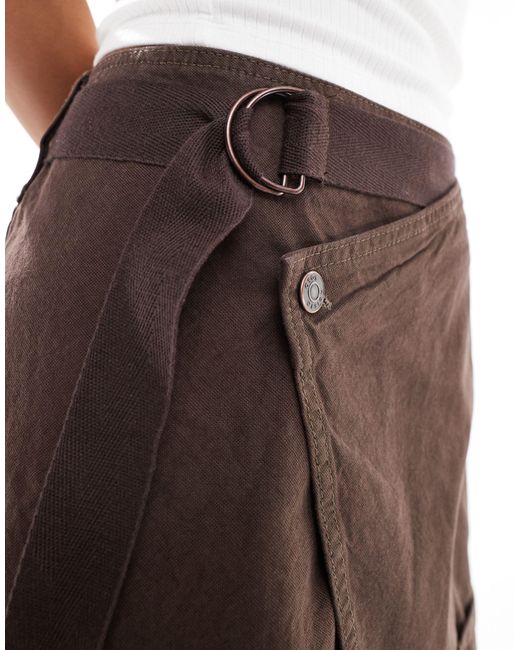 ASOS Brown Knee Skirt With Pocket Wrap Detail