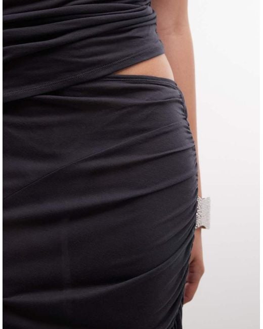 Weekday Gray Ruched Asymmetric Midi Skirt