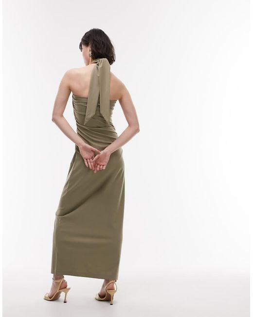 & Other Stories Green Jersey Maxi Dress With Metallic Clasp Halter Neck