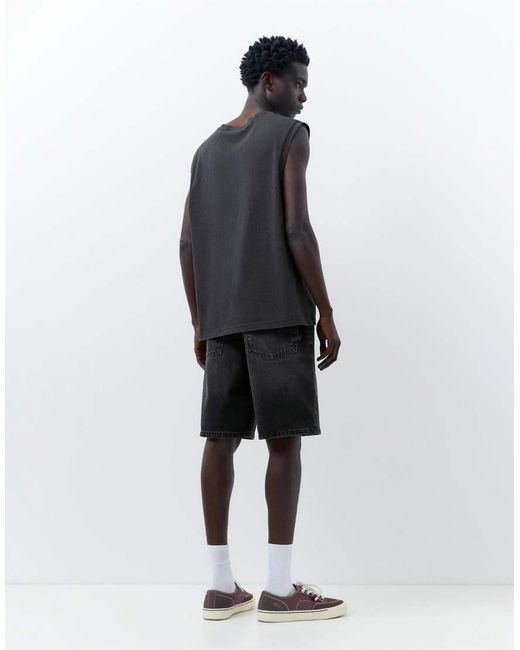 Pull&Bear White Baggy Denim Bermuda Shorts for men
