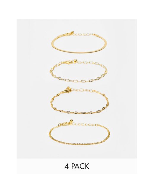 ASOS White 14k Plated Pack Of 4 Bracelets With Mixed Chain Detail