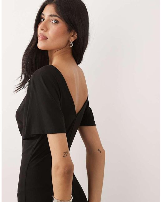ASOS Black Cinch Waist Angle Sleeve Miadaxi Dress With V Back Detail