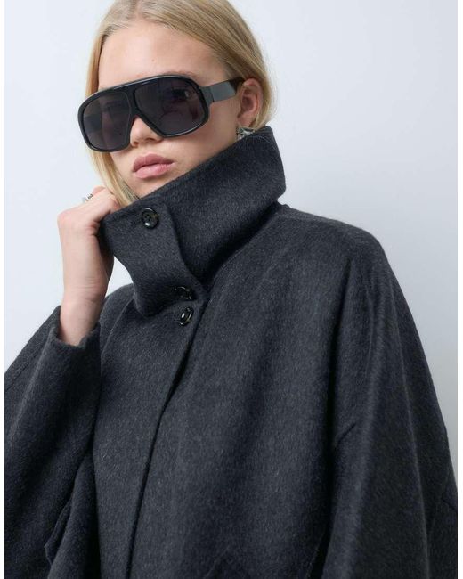Mango Gray Funnel Neck Short Jacket