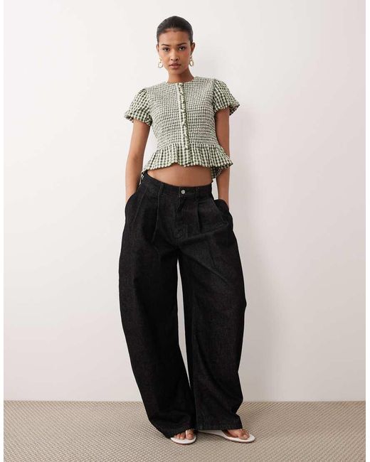 Nobody's Child Gray Lana Puff Sleeve Shirred Bodice Top