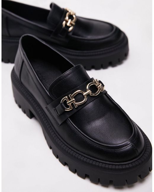 TOPSHOP Black Connor Chunky Loafer With Gold Trim