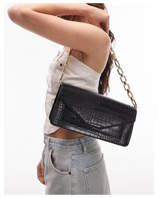 Sabrina Chunky Chain Flap Shoulder Bag in Black Lyst