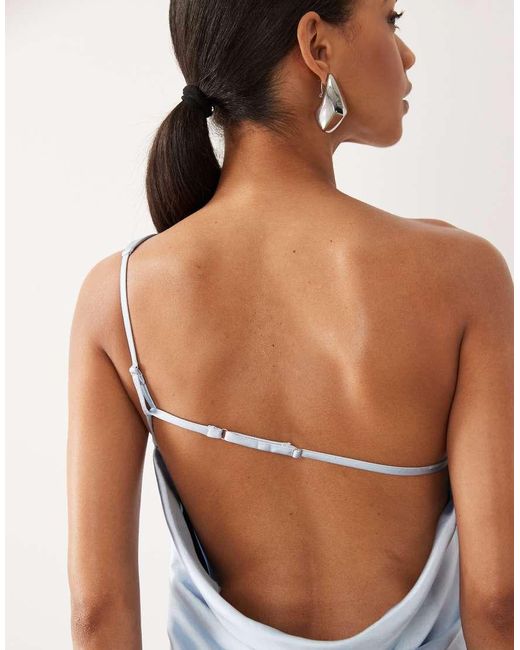 TFNC London White Satin One Shoulder Cowl Back Chiffon Skirt Maxi Dress