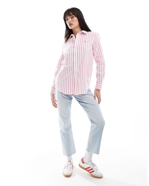 Camicia oxford a righe con logo di Polo Ralph Lauren in Pink