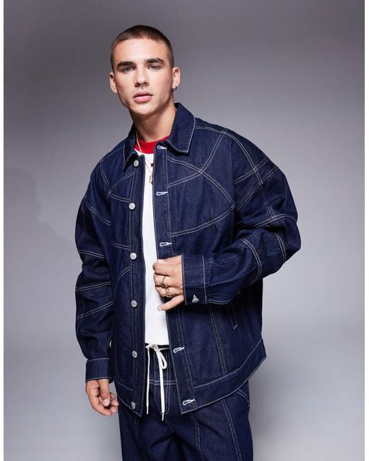 Veste d'ensemble oversize en jean à détail cousu - indigo ASOS pour homme en coloris Blue