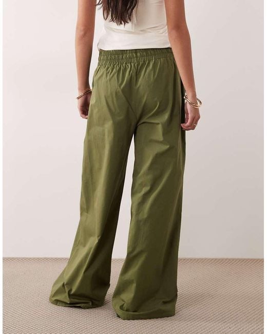 ASOS Natural Pull On Drawstring Waist Wide Leg Trouser