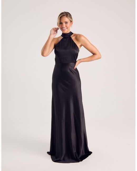 Six Stories Blue Bridesmaid Satin Halter Neck Maxi Dress