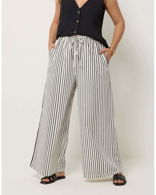 Yours Clothing White Stripe Paper Bag Waist Trousers