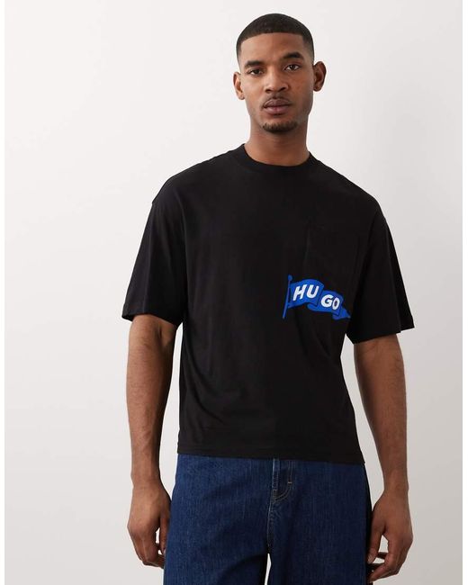 HUGO Black Print T-Shirt for men